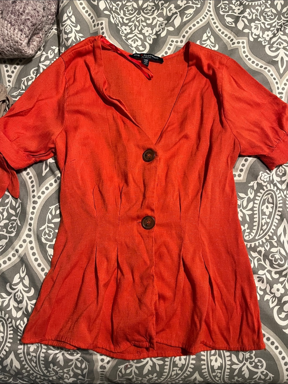 One ❤️clothing Red/coral Button-Front V-Neck Top